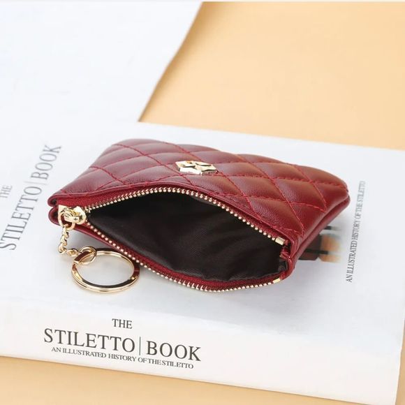 Women's Vegan Leather Zip Change Coin Purse Card Wallet with Keychain Ring Gifts - Picture 3 of 8